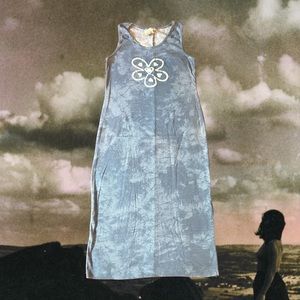 90s Summer Blue Tie Dye Flower Graphic Design Long Tank Top Dress
